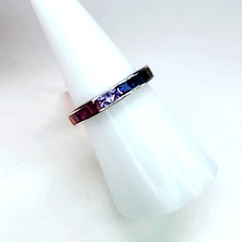 LUSTRO STELLA AAA Multi Color Premium Cubic Zirconia Ring in Silver 6